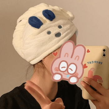 Căciulă pentru uscat părul cu design iepuraș, material Coral fleece, 150d, 80-99 g, Brand L.s