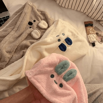 Căciulă pentru uscat părul cu design iepuraș, material Coral fleece, 150d, 80-99 g, Brand L.s