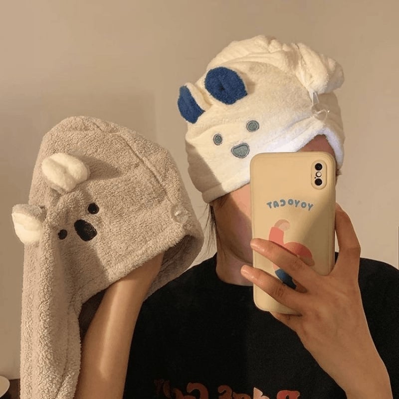 Căciulă pentru uscat părul cu design iepuraș, material Coral fleece, 150d, 80-99 g, Brand L.s