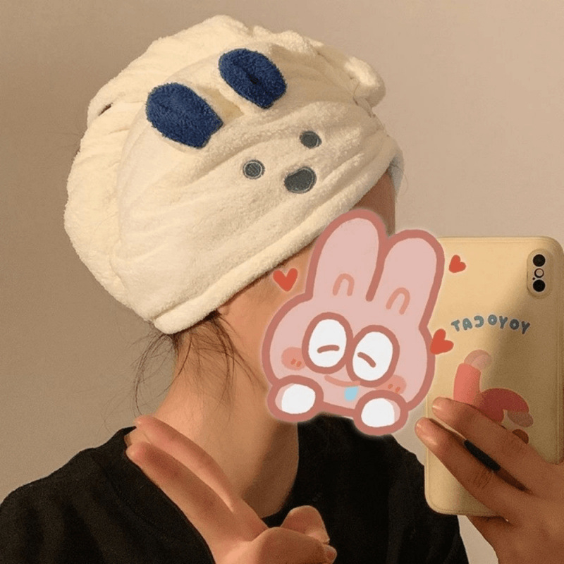 Căciulă pentru uscat părul cu design iepuraș, material Coral fleece, 150d, 80-99 g, Brand L.s