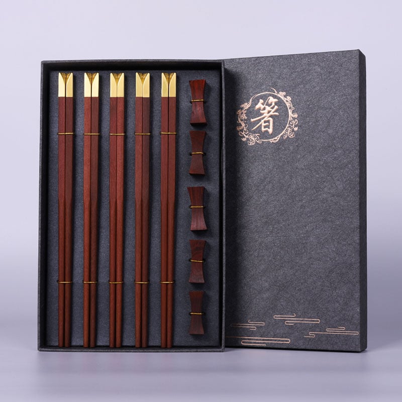 Drveni set štapića, 5 pari u poklon kutiji, sandalwood, otisnuto logo, prilagodljivo
