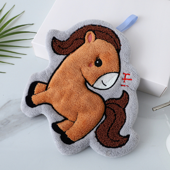 Prosop de mână cu broderie, ponei drăguț, din coral fleece, gros, absorbant și uscare rapidă pentru uz casnic (Material: Coral fleece; Broderie; Greutate: 30–50 g; Fir: 150d).