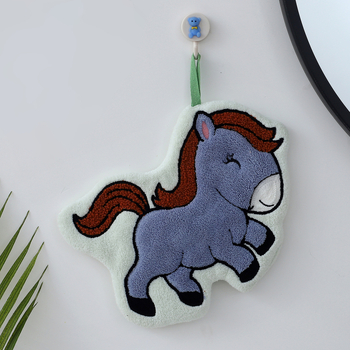 Prosop de mână cu broderie, ponei drăguț, din coral fleece, gros, absorbant și uscare rapidă pentru uz casnic (Material: Coral fleece; Broderie; Greutate: 30–50 g; Fir: 150d).