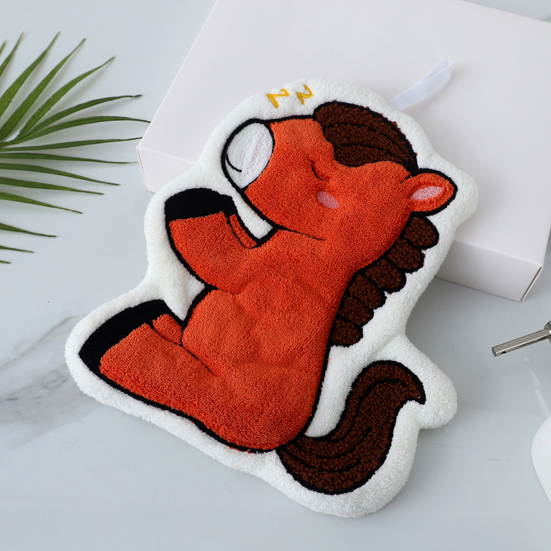 Prosop de mână cu broderie, ponei drăguț, din coral fleece, gros, absorbant și uscare rapidă pentru uz casnic (Material: Coral fleece; Broderie; Greutate: 30–50 g; Fir: 150d).