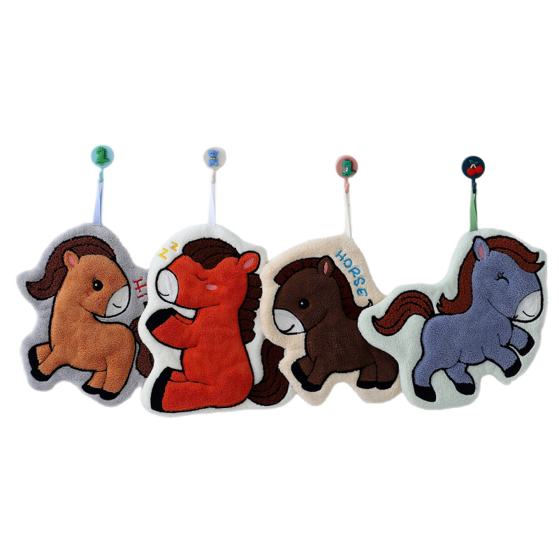 Prosop de mână cu broderie, ponei drăguț, din coral fleece, gros, absorbant și uscare rapidă pentru uz casnic (Material: Coral fleece; Broderie; Greutate: 30–50 g; Fir: 150d).