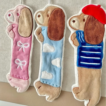 Prosop de mână Dachshund cu design cuier, prosop bucătărie brodat, coral fleece, amestec 80/20 poliester, 30–50 g