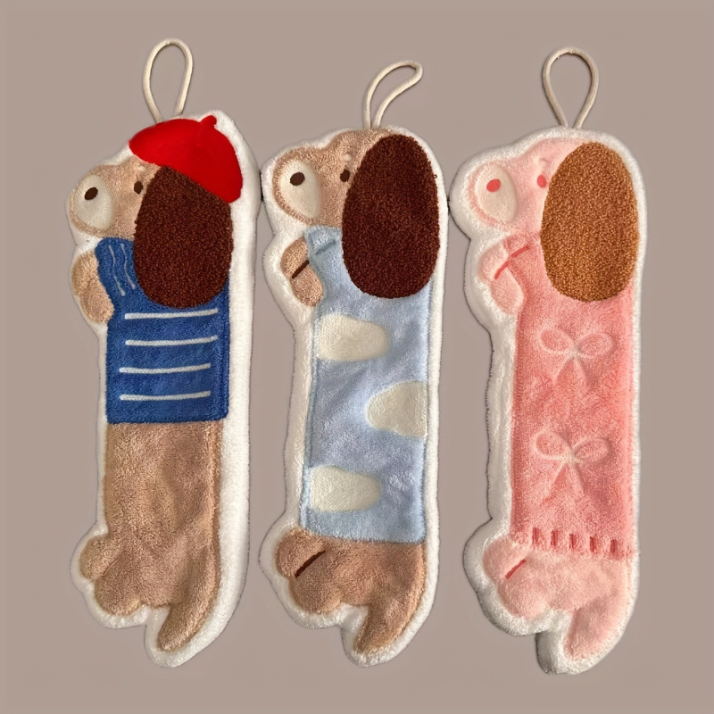 Prosop de mână Dachshund cu design cuier, prosop bucătărie brodat, coral fleece, amestec 80/20 poliester, 30–50 g
