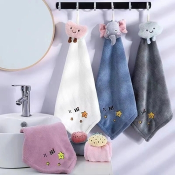 Prosop de mână cu design agățat, desen animat, Coral Fleece 120D, 50–80 g, broderie și cusătură la margine, Guanchu