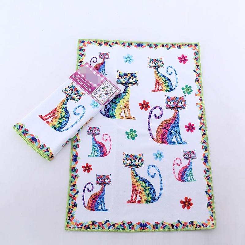 Mikrofiiberköögirätik kohandatud trükiga, 250 g/m², imavus 0–5 s