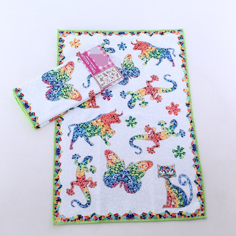 Mikrofiiberköögirätik kohandatud trükiga, 250 g/m², imavus 0–5 s