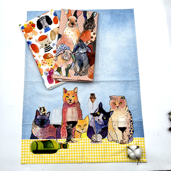 Köögikäter 100% puuvillast lõuendist, digitaalselt trükitud karikatuuriliste loomadega, 230 g/m², kohandatav logoga