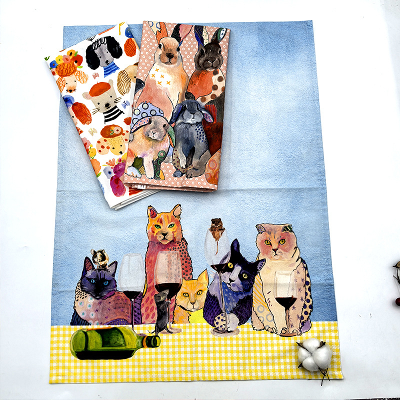 Köögikäter 100% puuvillast lõuendist, digitaalselt trükitud karikatuuriliste loomadega, 230 g/m², kohandatav logoga