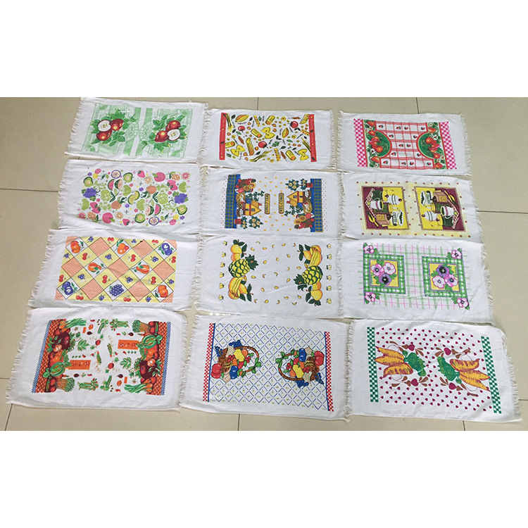 Pamut teafő törlőkendő, egyenes él, nyomtatott logó, gyenge csavarodású szál, 14-es fonal