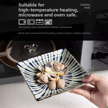 Japanski stil porcelanski set zdjela i tanjura s prugastim uzorkom, mikrovalna pećnica kompatibilna, mogućnost prilagodbe