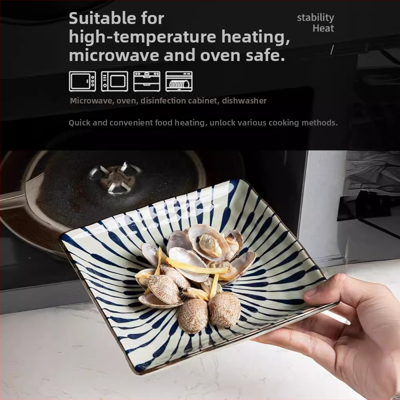 Japanski stil porcelanski set zdjela i tanjura s prugastim uzorkom, mikrovalna pećnica kompatibilna, mogućnost prilagodbe