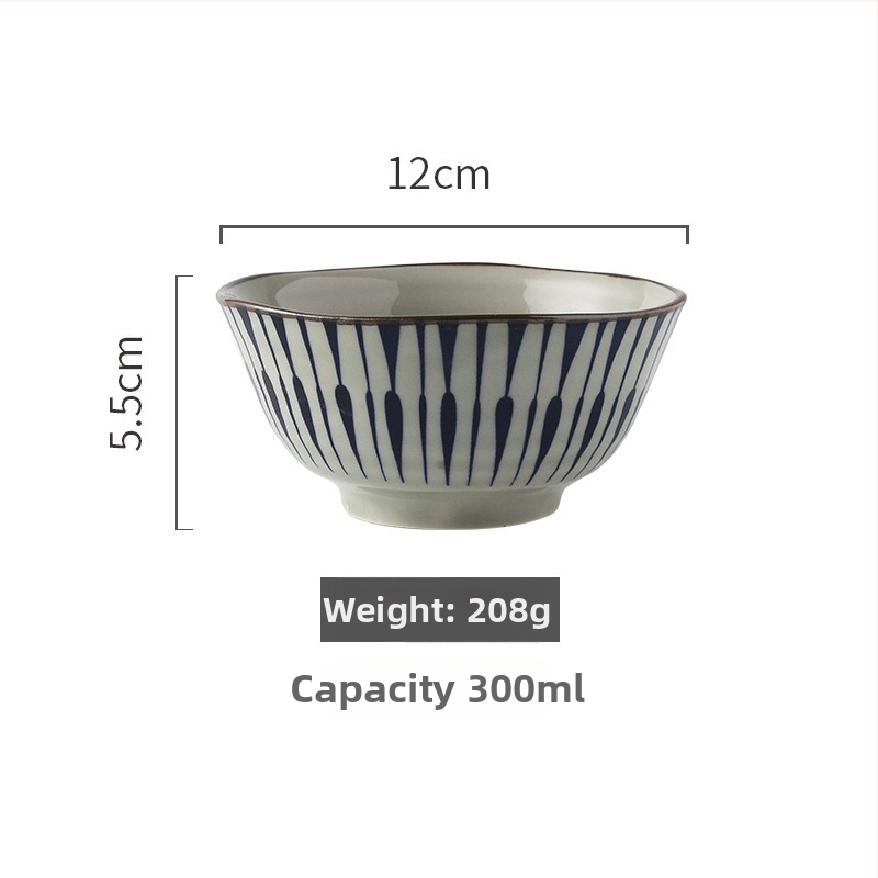 Japanski stil porcelanski set zdjela i tanjura s prugastim uzorkom, mikrovalna pećnica kompatibilna, mogućnost prilagodbe