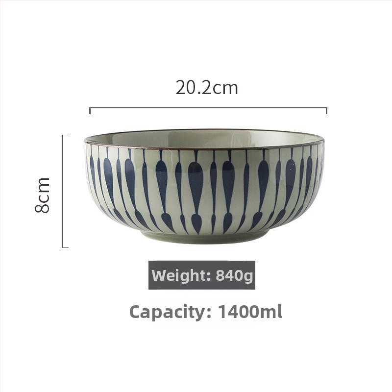 Japanski stil porcelanski set zdjela i tanjura s prugastim uzorkom, mikrovalna pećnica kompatibilna, mogućnost prilagodbe