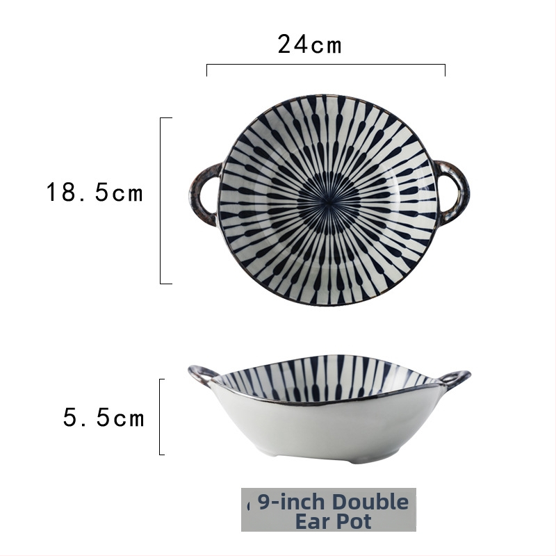 Japanski stil porcelanski set zdjela i tanjura s prugastim uzorkom, mikrovalna pećnica kompatibilna, mogućnost prilagodbe