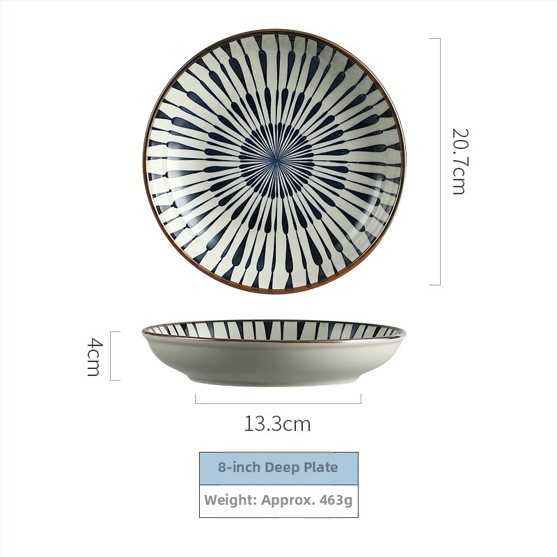 Japanski stil porcelanski set zdjela i tanjura s prugastim uzorkom, mikrovalna pećnica kompatibilna, mogućnost prilagodbe