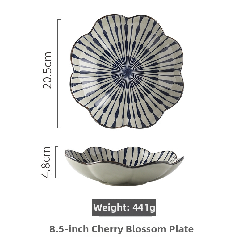 Japanski stil porcelanski set zdjela i tanjura s prugastim uzorkom, mikrovalna pećnica kompatibilna, mogućnost prilagodbe