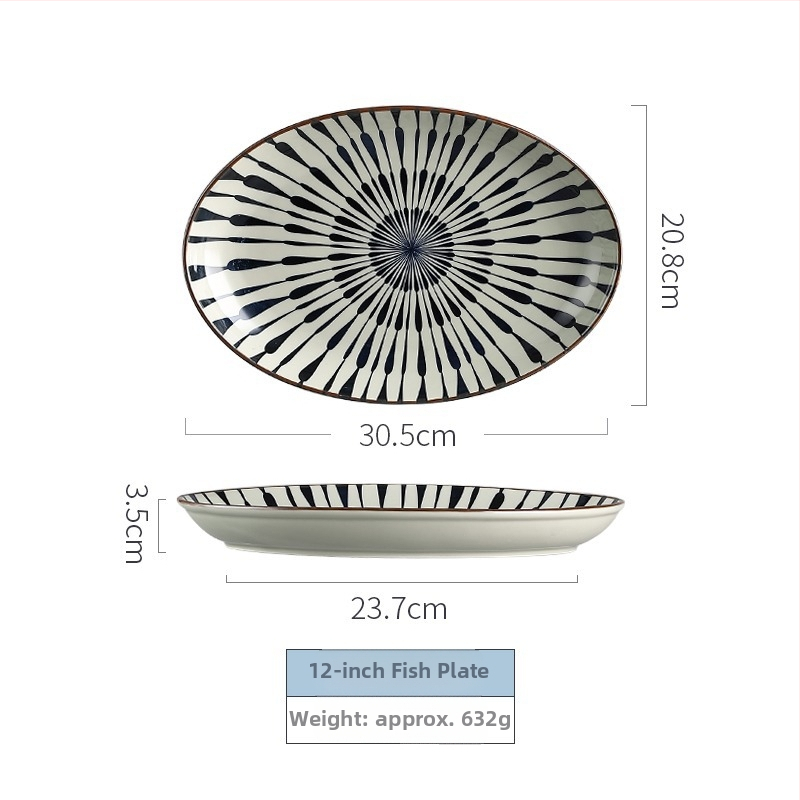 Japanski stil porcelanski set zdjela i tanjura s prugastim uzorkom, mikrovalna pećnica kompatibilna, mogućnost prilagodbe