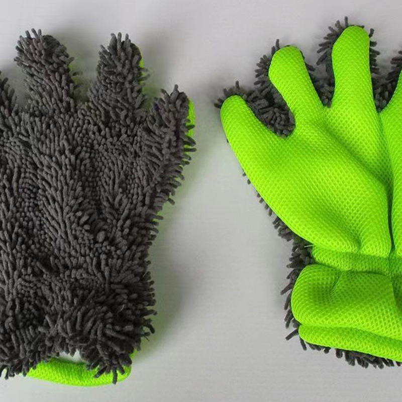 Päťprstové rukavice na umývanie auta – korálový fleec, priedušný, protisklz, dvojstranná utierka, 70 g