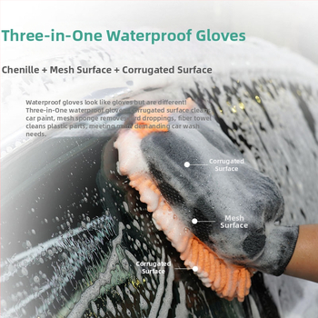 Automobilio plovimo pirštinės su meškiuko letenos pūkuotu dizainu, storesnė Chenille kempinė, dvipusiai atsparios vandeniui, koralinis velūras, pritaikomi