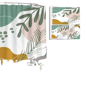 Četru daļu vannas istabas komplekts no poliestera: dušas aizkars, dušas paklājiņš, vannas paklājiņš un U formas WC paklājiņš – moderns minimālisma stils, pielāgojams raksts