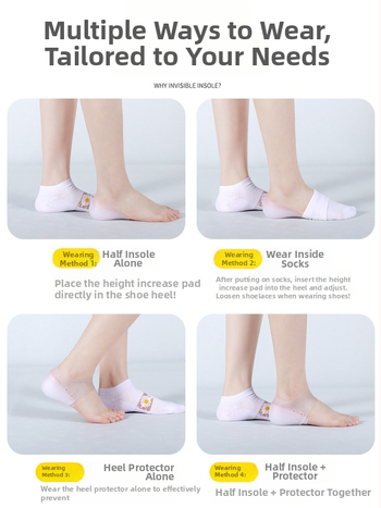 Silikona iekšējā zolīte augstuma palielināšanai (bez caurumiem) ar papēža spilventiņu – Unisex; saderīga ar sneakers, ādas kurpēm, sandāliem, ikdienas un darba apaviem