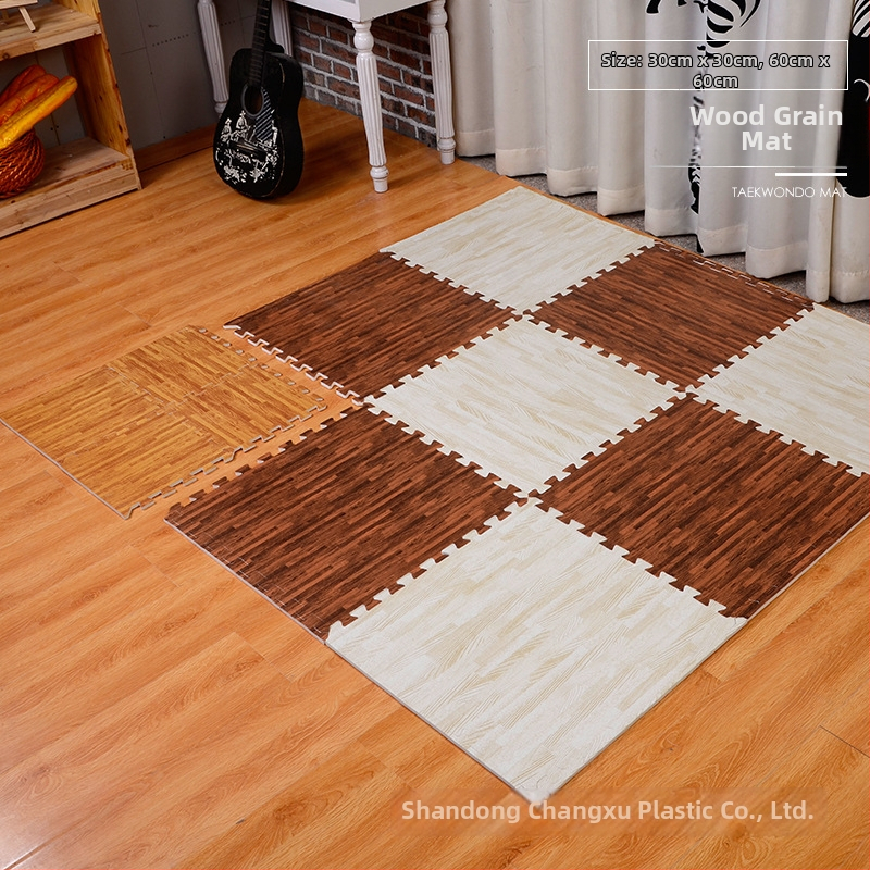 Changxu EVA puzļu grīdas paklājs ar koka rakstu, mājsaimniecībai; materiāls EVA+PE; biezums 1,2 cm; piemērots zīdaiņiem un bērniem rāpošanai un staigāšanai