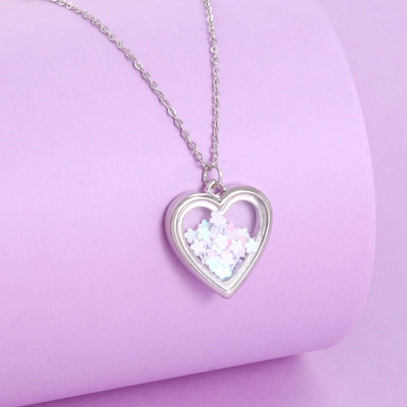 Detský náhrdelník s príveskom v tvare srdca zo zliatiny, vlnitá reťaz, kreslený štýl, nastaviteľné predĺženie