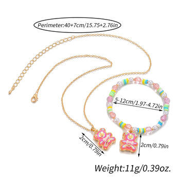 Detský set: náhrdelník a náramok s príveskom medveďa z zliatiny, vlnovitý reťazec, elektroplatina, plast/živica, biely kryštál