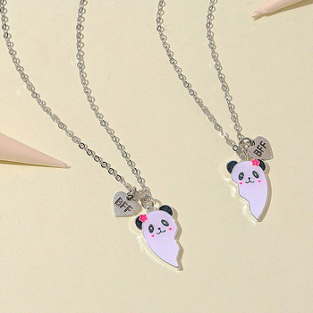 Colier Panda Heart cu pandantiv – aliaj, lanț bambus, stil desen animat pentru copii, placare electrolitică