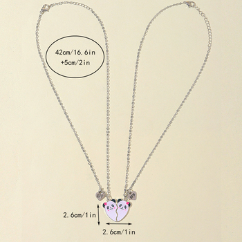 Colier Panda Heart cu pandantiv – aliaj, lanț bambus, stil desen animat pentru copii, placare electrolitică