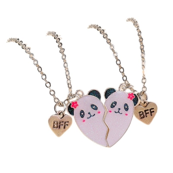 Colier Panda Heart cu pandantiv – aliaj, lanț bambus, stil desen animat pentru copii, placare electrolitică