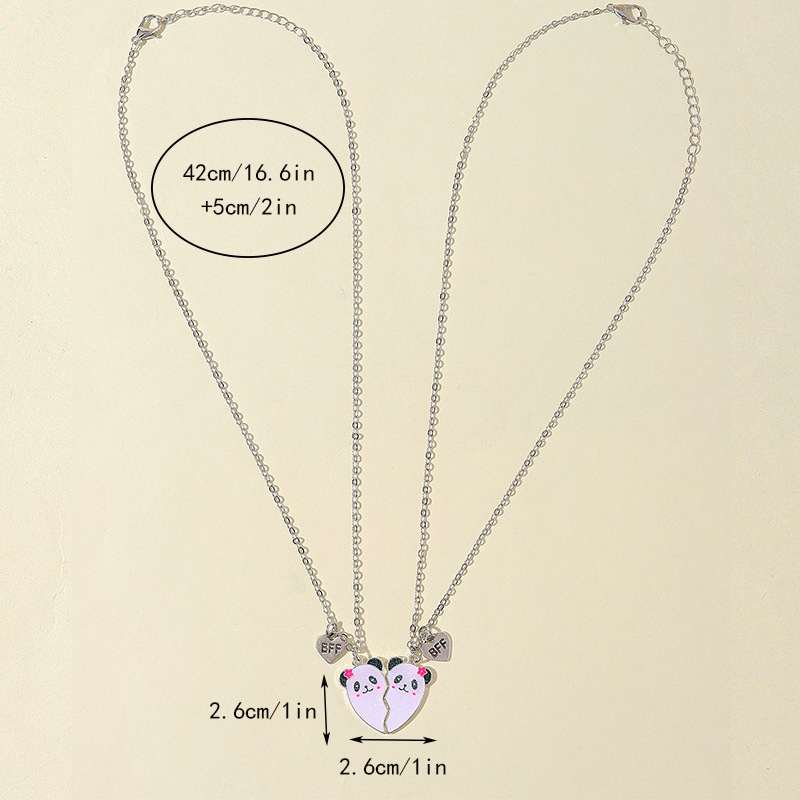 Colier Panda Heart cu pandantiv – aliaj, lanț bambus, stil desen animat pentru copii, placare electrolitică