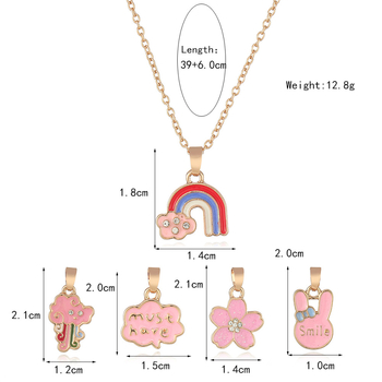 Colier pentru copii cu personaje de desene animate, aliaj, lanț în formă de valuri, lungime reglabilă, design multistrat
