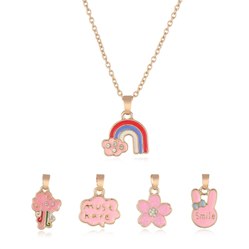 Colier pentru copii cu personaje de desene animate, aliaj, lanț în formă de valuri, lungime reglabilă, design multistrat