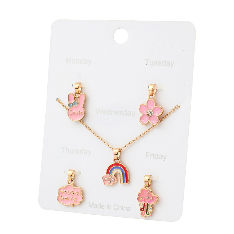 Colier pentru copii cu personaje de desene animate, aliaj, lanț în formă de valuri, lungime reglabilă, design multistrat