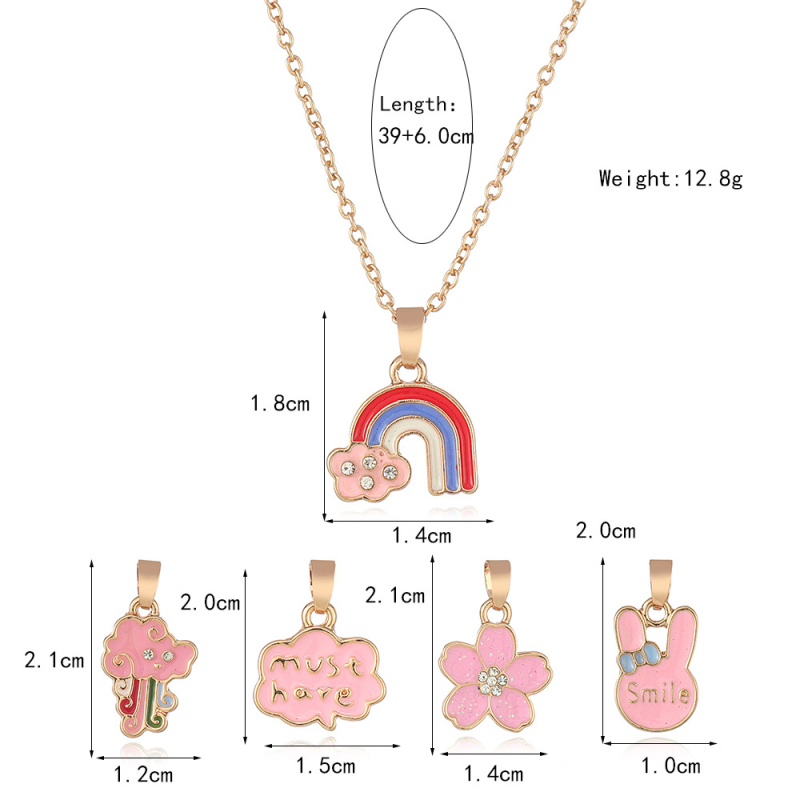 Colier pentru copii cu personaje de desene animate, aliaj, lanț în formă de valuri, lungime reglabilă, design multistrat