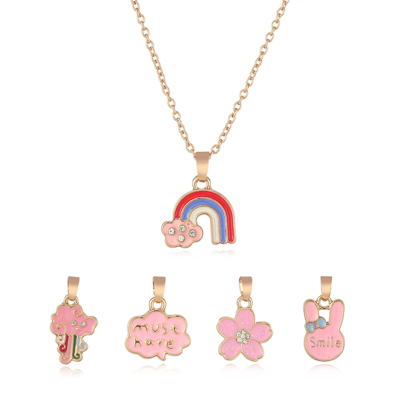 Colier pentru copii cu personaje de desene animate, aliaj, lanț în formă de valuri, lungime reglabilă, design multistrat