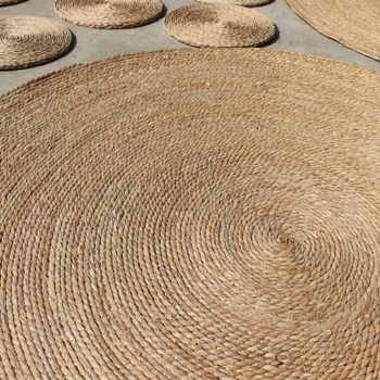 Covoraș rotund din paie, împletit natural cu sfoară de cattail, model uni, curățare cu aspirator, IN style