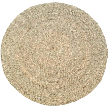 Covoraș rotund din paie, împletit natural cu sfoară de cattail, model uni, curățare cu aspirator, IN style