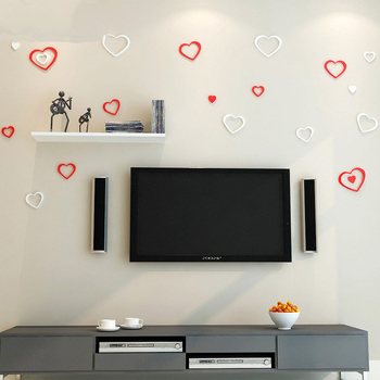 Autocolant de perete inimă din acrilic, pentru sufragerie, set de 5 bucăți, rezistent la apă