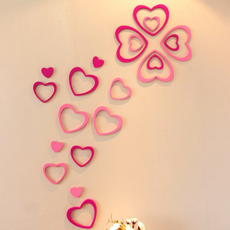 Autocolant de perete inimă din acrilic, pentru sufragerie, set de 5 bucăți, rezistent la apă