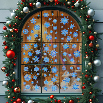 Folie decorativă pentru fereastră cu fulg de zăpadă – folie electrostatică, decorațiune pentru ferestre, imprimare pe ambele fețe, set de 5+ bucăți, potrivit pentru living, dormitor, birou