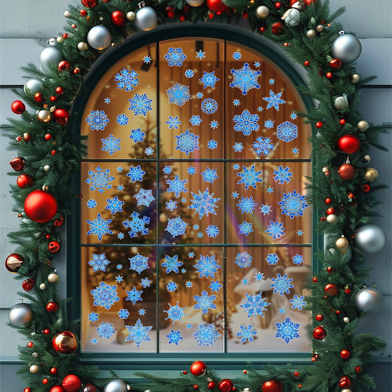 Folie decorativă pentru fereastră cu fulg de zăpadă – folie electrostatică, decorațiune pentru ferestre, imprimare pe ambele fețe, set de 5+ bucăți, potrivit pentru living, dormitor, birou