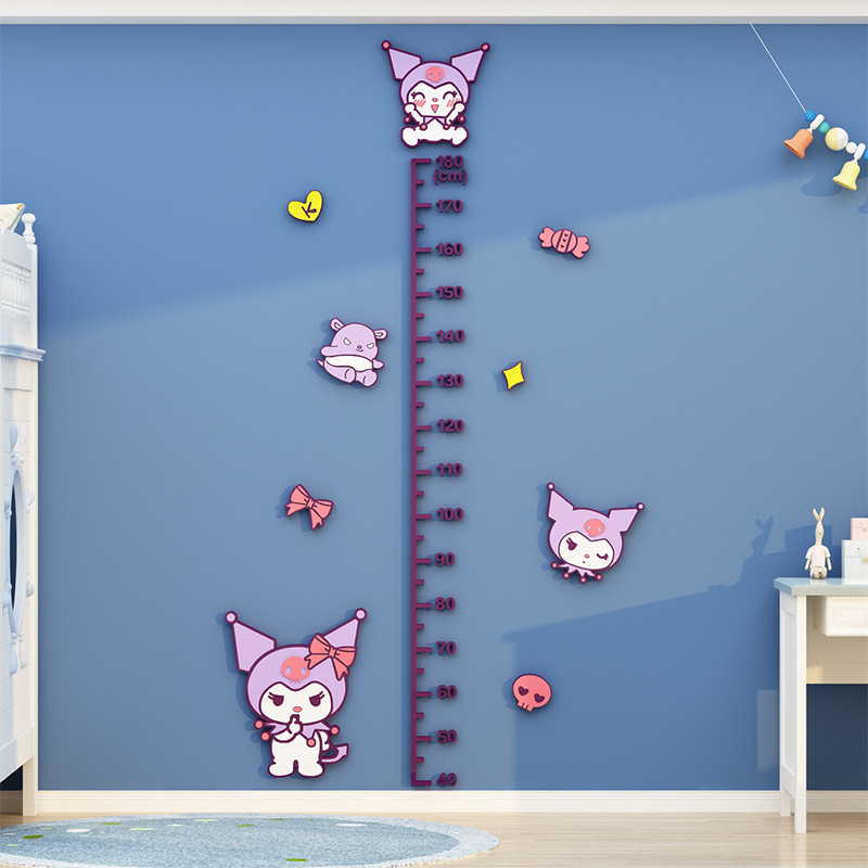 M389 Kuromi Malý Diabol Meranie Výšky – Nálepka na stenu z akrylu, Karikatúrny 3D Dekor Do Detskej Izby