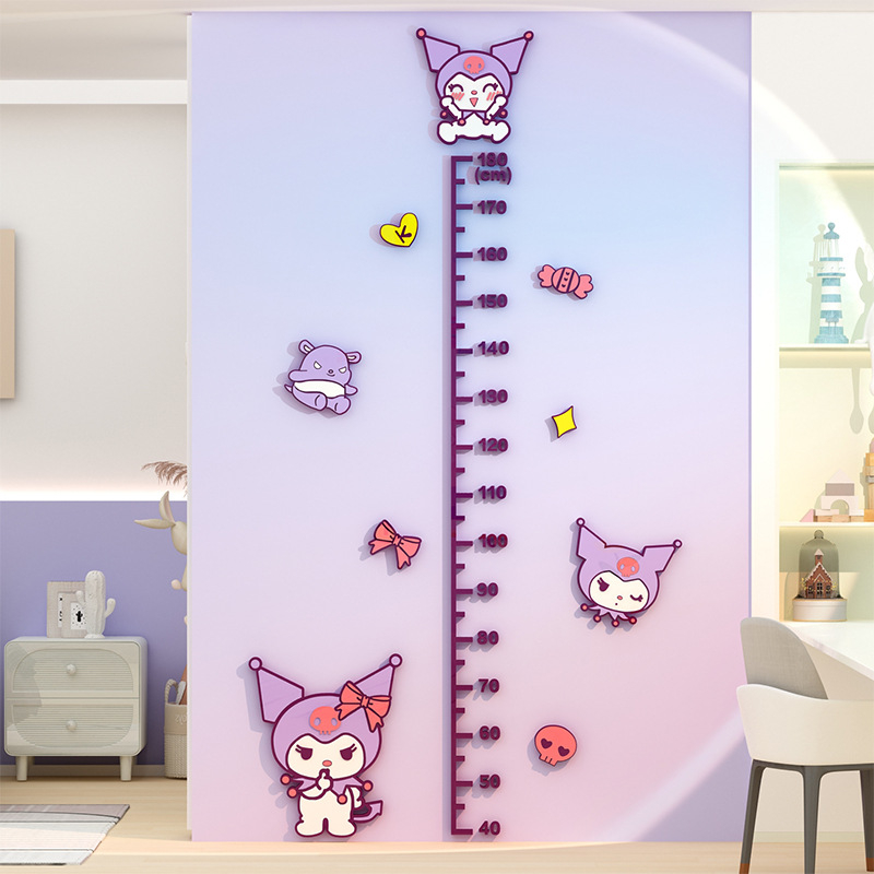 M389 Kuromi Malý Diabol Meranie Výšky – Nálepka na stenu z akrylu, Karikatúrny 3D Dekor Do Detskej Izby