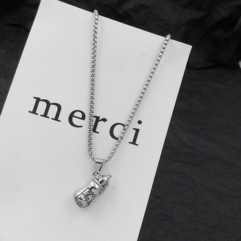 Unisex ogrlica s bočicom u hip-hop stilu; od titan čelika, lanac s perlama, privjesak od legure, duljina 61–70 cm